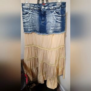 Bohemian Half Denim Mini Skirt - Size M
